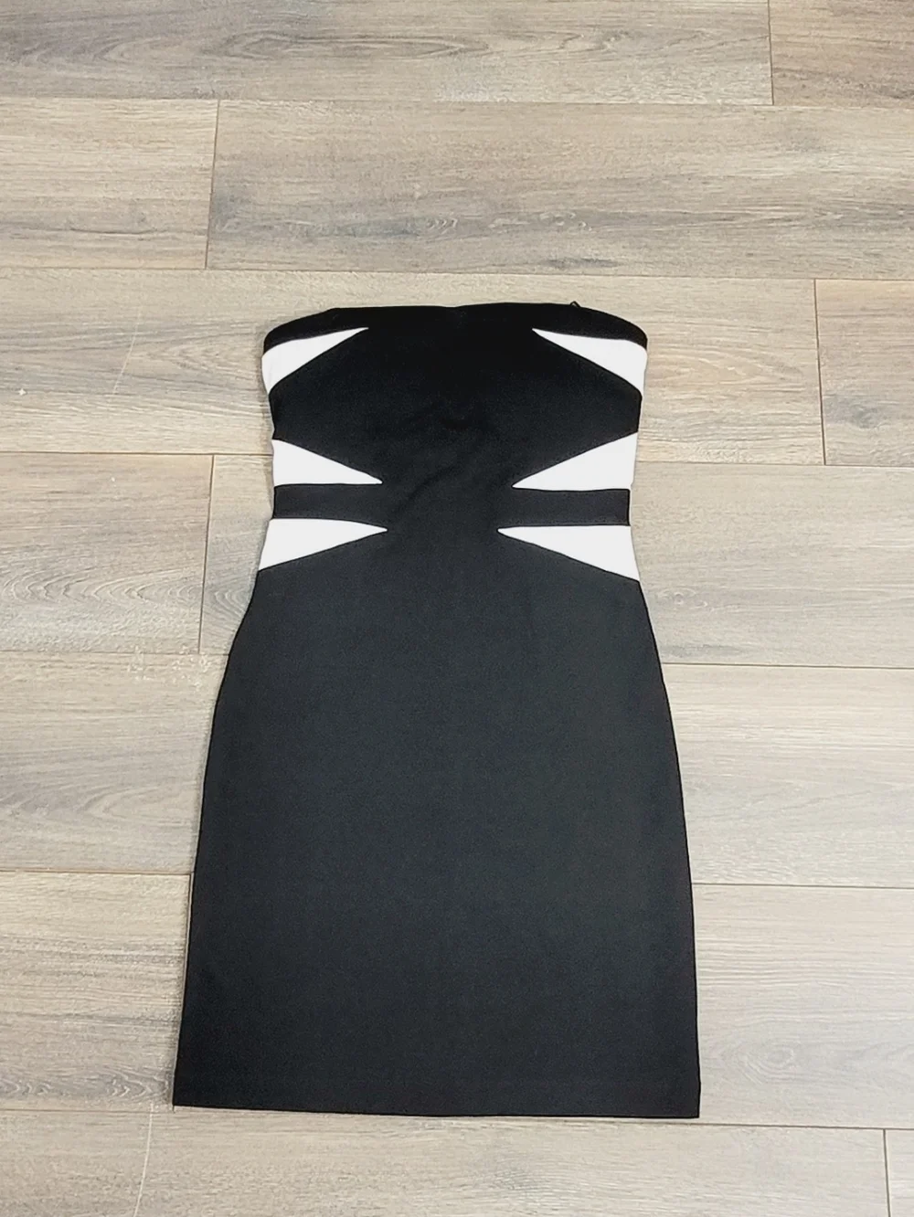 HKR Collection Black White Cocktail Evening Strapless Zipper Back Dress Sz Small - Picture 2 of 14